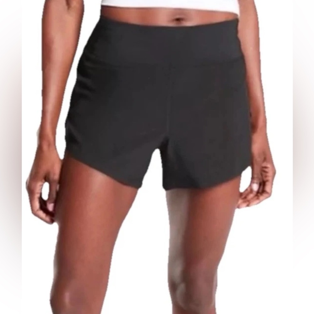 Y2k Athleta 530651 Run With It 3.5" Running Shorts zipper pocket BlackMe…